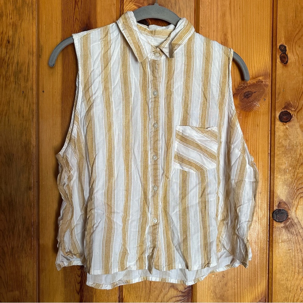 Striped Sleeveless Button-Up Top